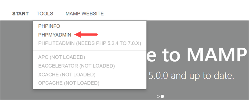 Open phpMyAdmin in MAMP.