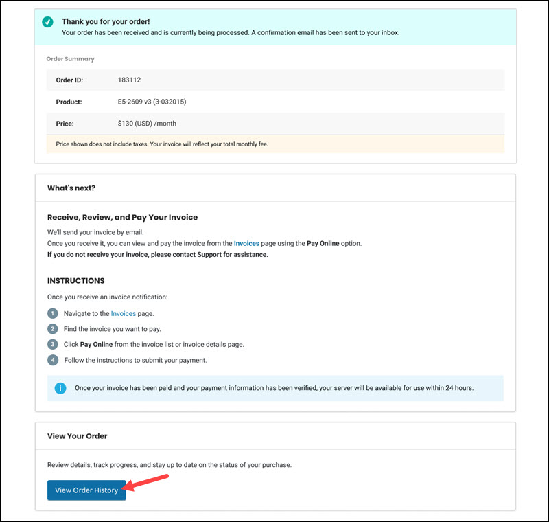 The order confirmation section.