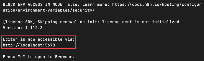 The output showing the address at which the editor is accessible.