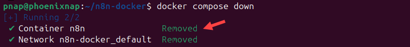 Removing a n8n container in Docker in Linux.