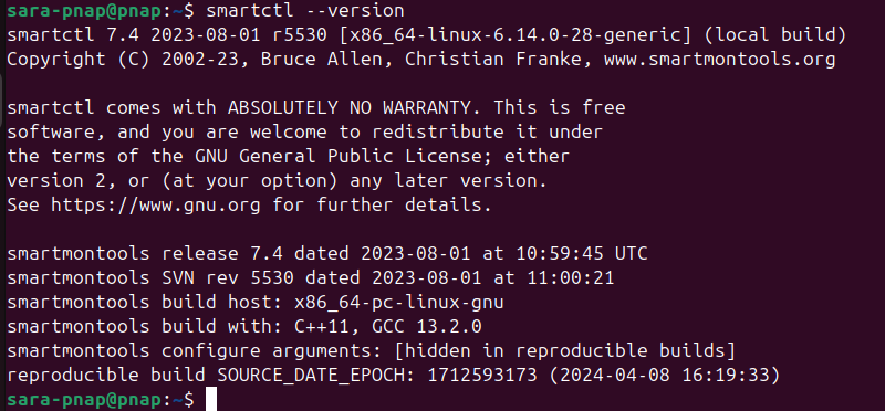 smartctl --version terminal output