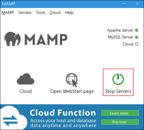 Start servers on MAMP.