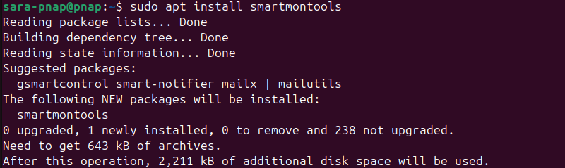 sudo apt install smartmontools terminal output