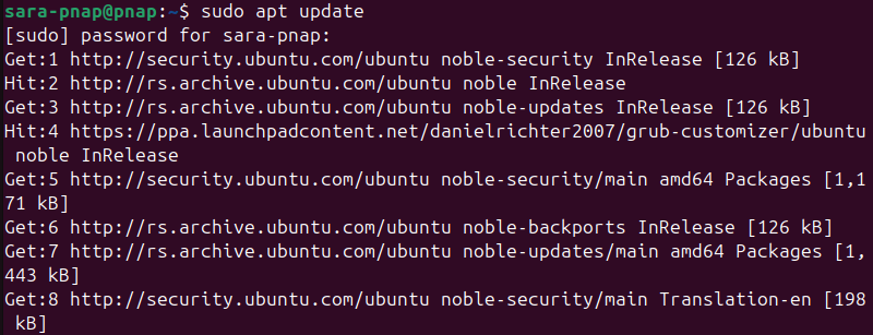 sudo apt update terminal output