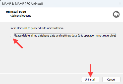 Uninstall MAMP and delete all databases.