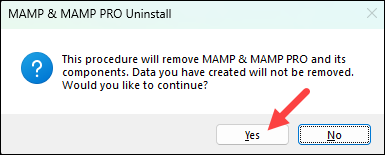 Confirm MAMP uninstall on Windows.