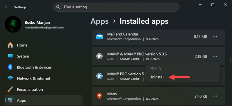 Uninstall MAMP on Windows.