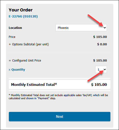 The Your Order section in the Configuration Options.