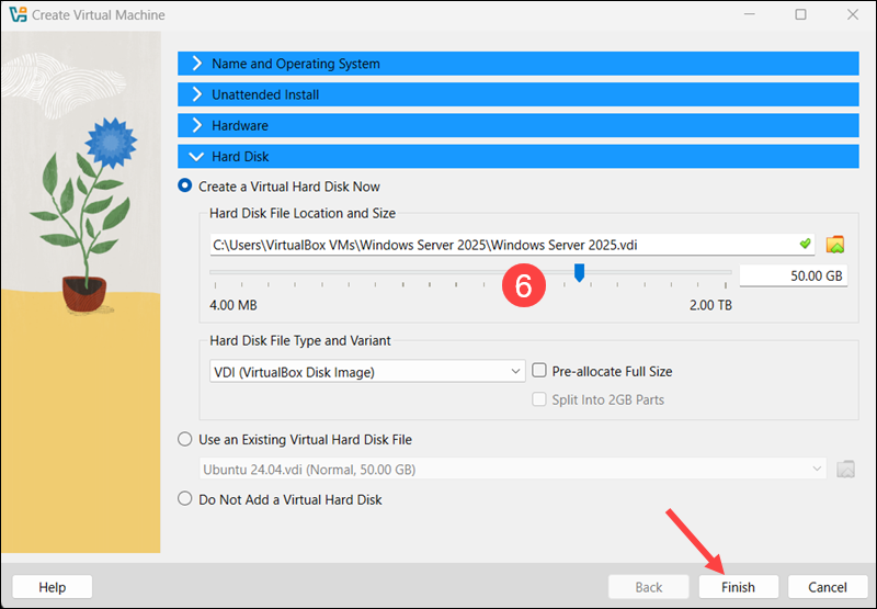 Create VM for Windows Server in VirtualBox.