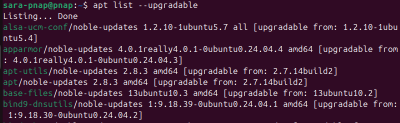 apt list --upgradable terminal output