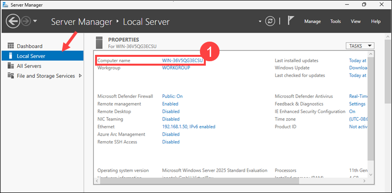 Changing the Windows Server name.