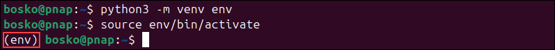 Activating a virtual environment in Linux.
