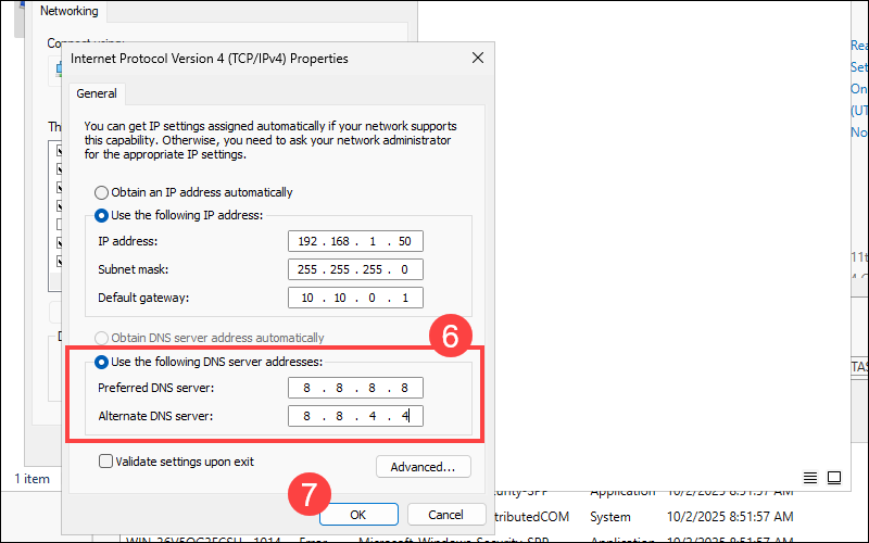 DNS setting in Windows Server.