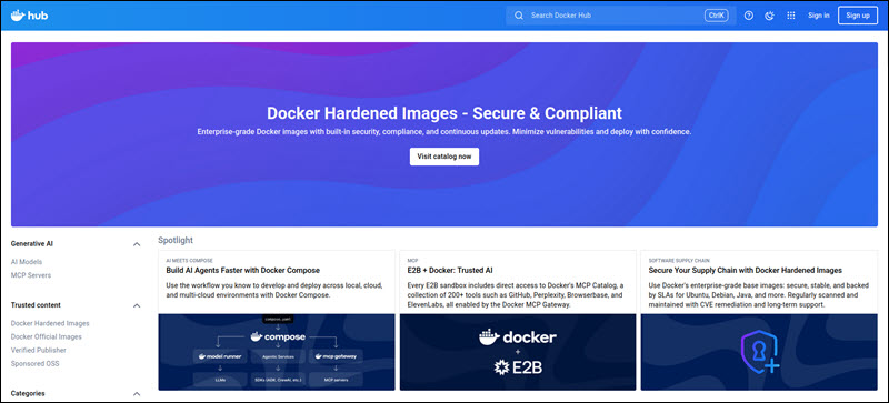 The Docker Hub homepage.