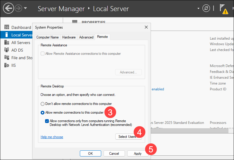 Enable RDP in Windows Server.
