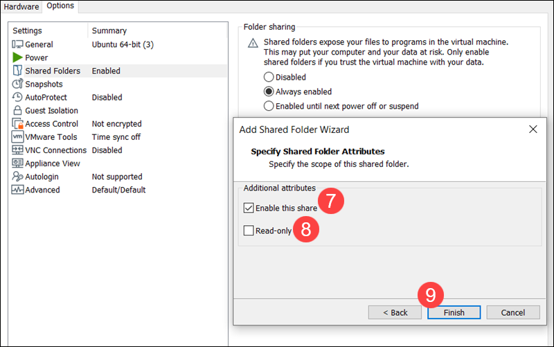 Enabling Shared Folder in VMware.