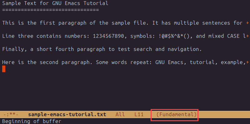 Fundamental mode enabled in Emacs