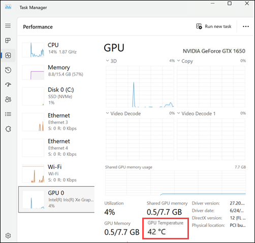 GPU Temperature in Task Manager