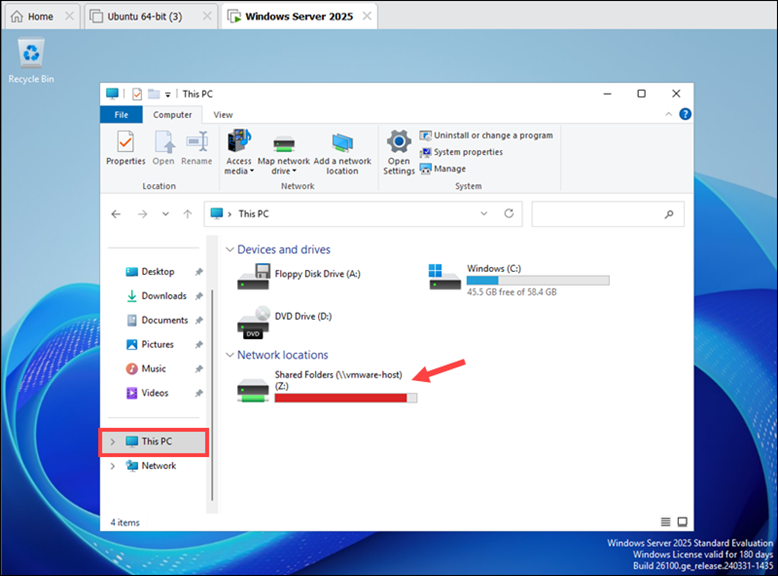 Open Shared Folder on Windows VM.