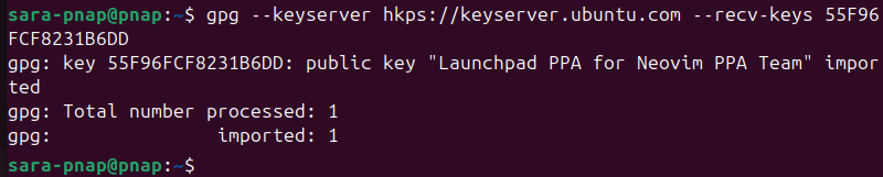 gpg --keyserver hkps://keyserver.ubuntu.com --recv-keys 55F96FCF8231B6DD