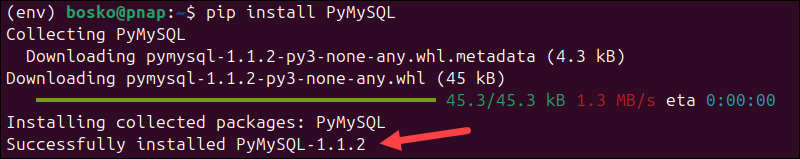 Installing the PyMySQL module.