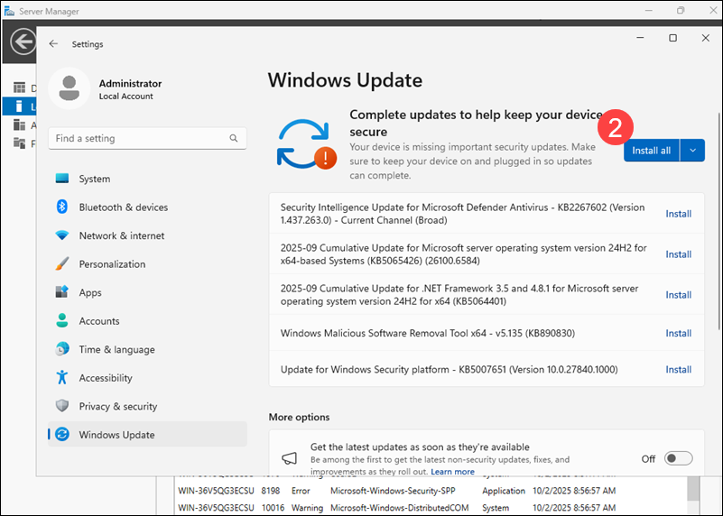 Download and Install Windows Server Updates.