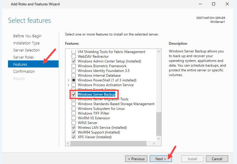 Installing the Windows Backup Feature.