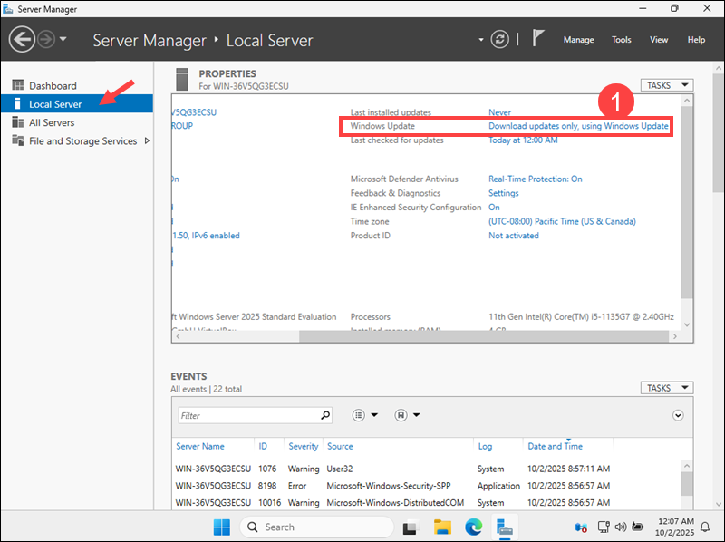 Installing Windows Server updates.