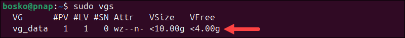 Listing volume groups.