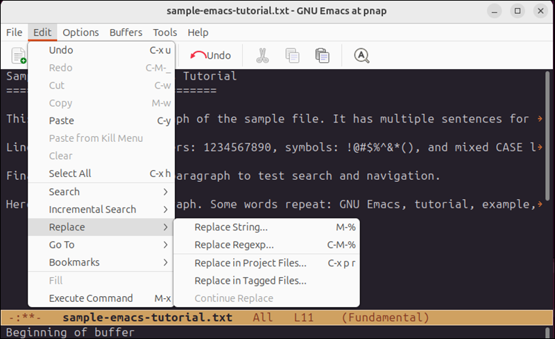 The menu in GUI Emacs