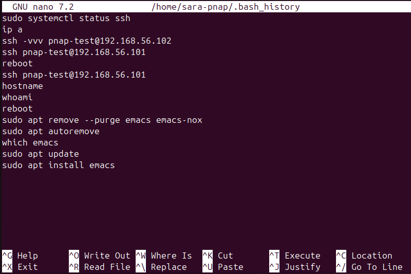 nano ~/.bash_history terminal output