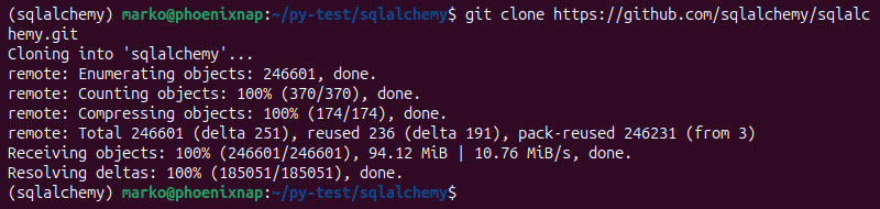 Cloning the SQLAlchemy Git repo.
