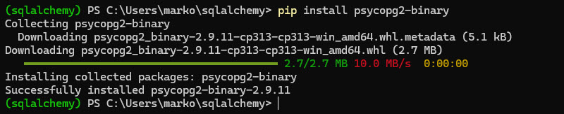 Installing the PostgreSQL driver for SQLAlchemy.