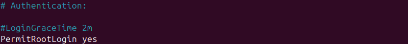 PermitRootLogin yes in Nano terminal output