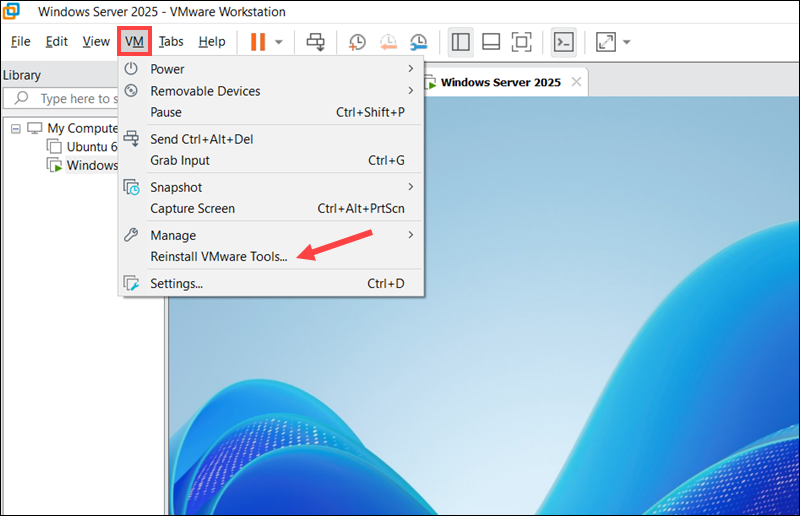 Reinstalling VMware Tools on Workstation.