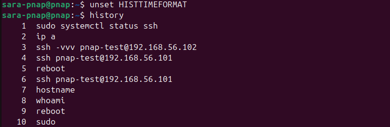 remove timestamps from Bash history terminal output