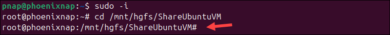 Switching to root user to access Shared Folders in Linux.