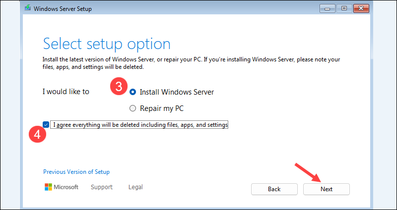 Select Windows Server install option.