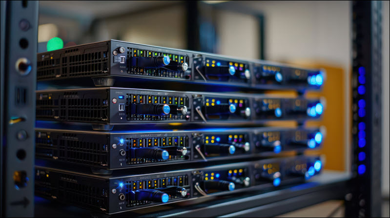 An illustration showing servers in a rack.