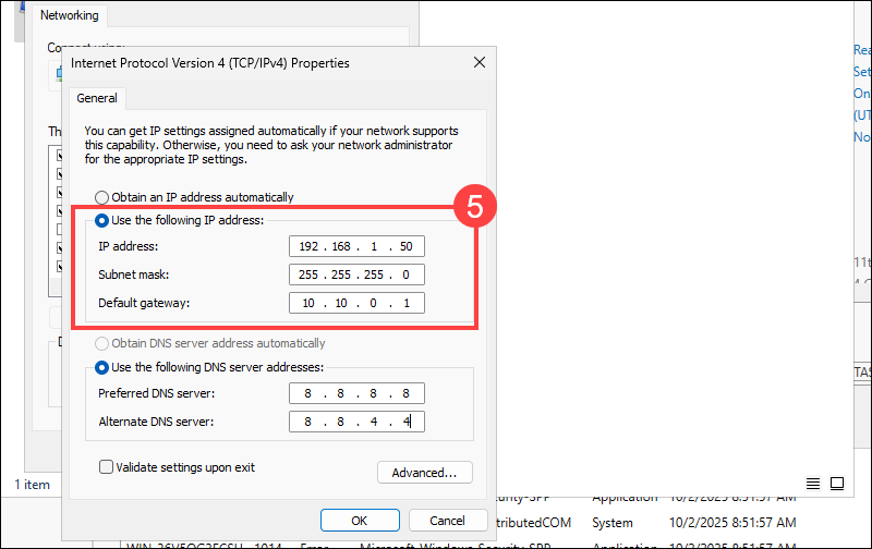 Setting a static IP in Windows server.