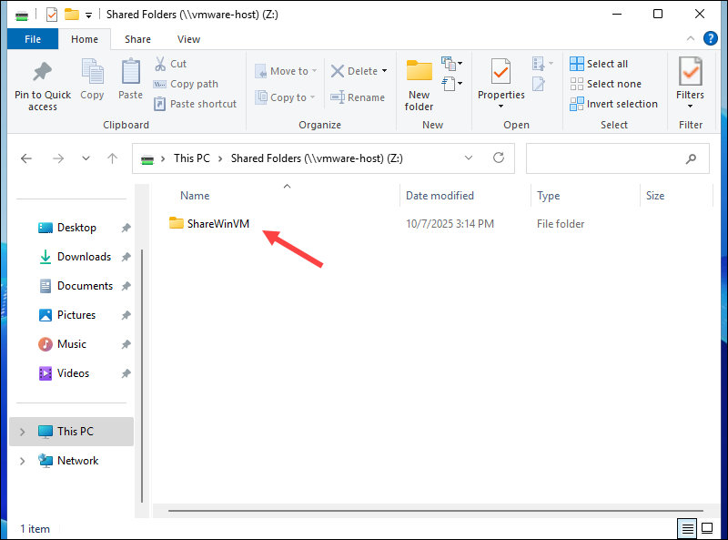 Accessing the Shared Folder from Windows VM.
