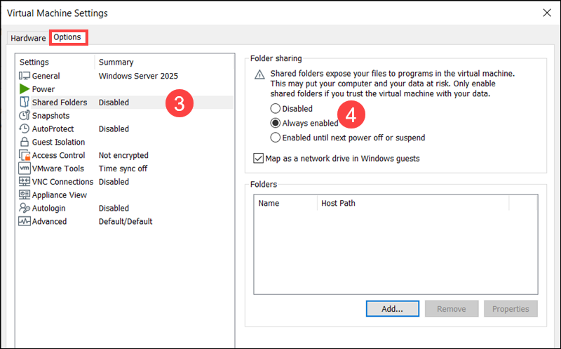 Adding Shared Folders to Windows VM.