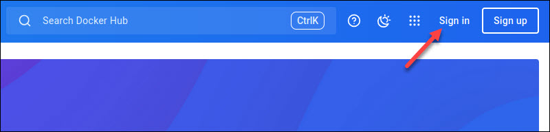 The location of the Sign in button in Docker Hub.