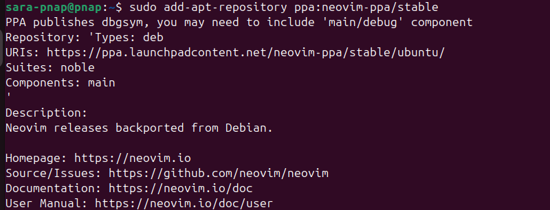 sudo add-apt-repository ppa:neovim-ppa/stable terminal output