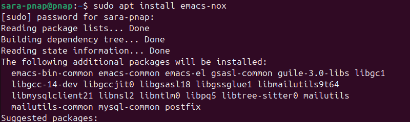 sudo apt install emacs-nox terminal output
