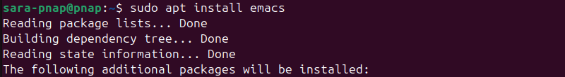 sudo apt install emacs terminal output