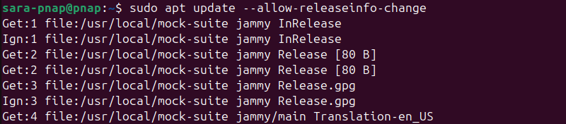 sudo apt update --allow-releaseinfo-change terminal output