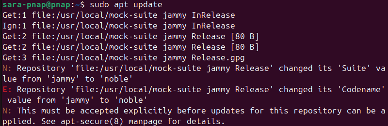 sudo apt updte repository changed terminal output