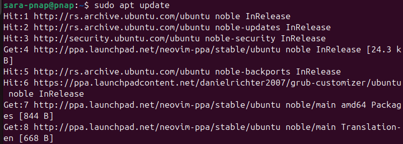 sudo apt update terminal output