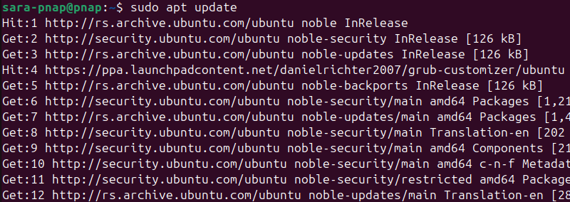sudo apt update terminal output